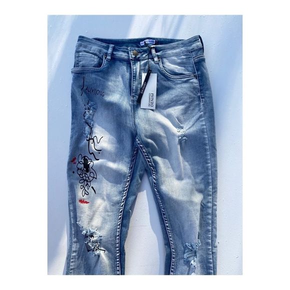Revamped High Rise Jeans Skinny Distressed Painted - Picture 8 of 8